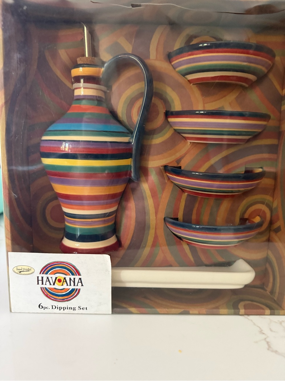 Havana Multicolor Striped Ceramic 6-Piece Dipping Set hand painted pottery